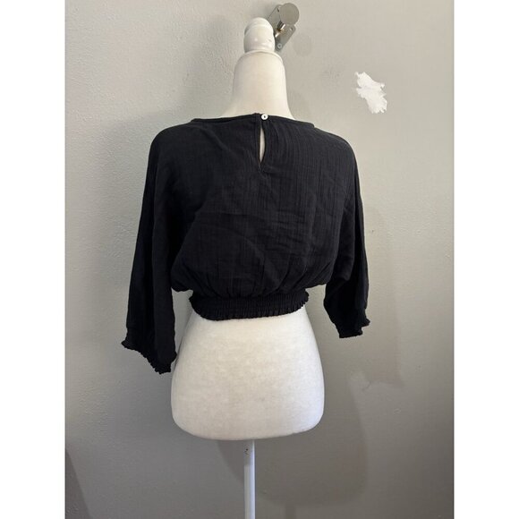 Sea Level Swim Australia Sunset Crop Blouse Gauzy Size XS Black - Picture 7 of 14